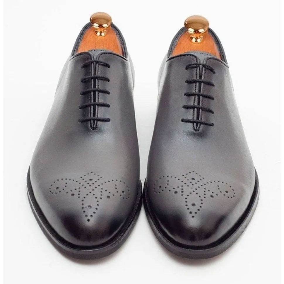 Ariston Mens Solid Gray Whole Cut Oxford Leather Dress Shoes