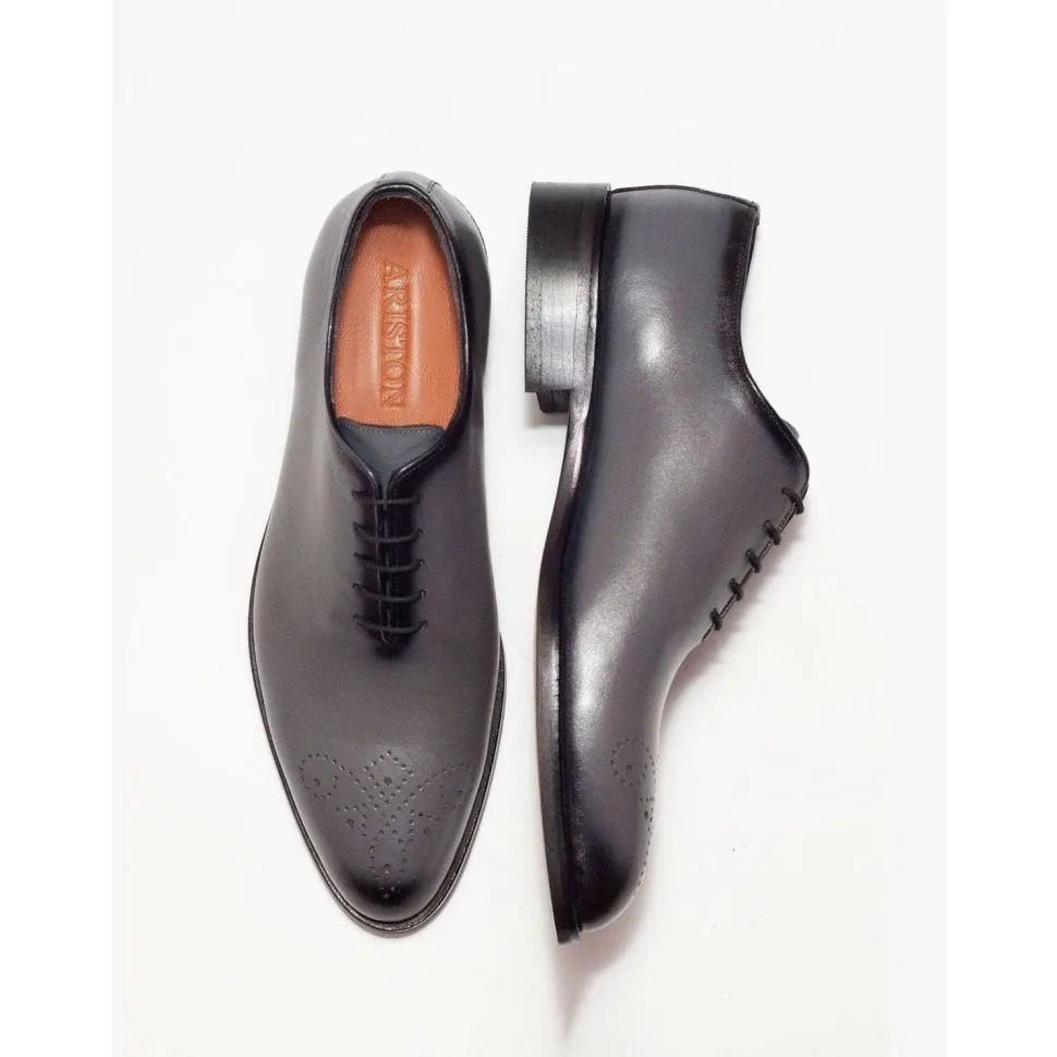 Ariston Mens Solid Gray Whole Cut Oxford Leather Dress Shoes