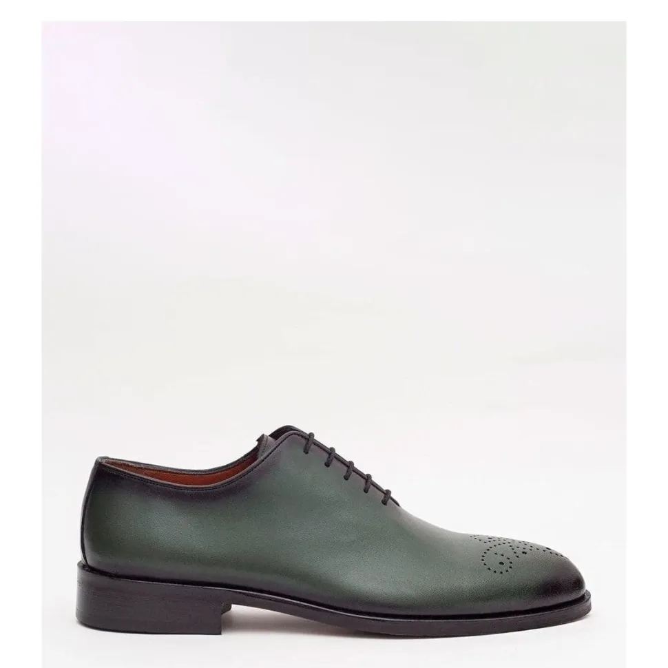 Ariston Mens Solid Green Whole Cut Oxford Leather Dress Shoes
