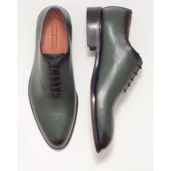 Ariston Mens Solid Green Whole Cut Oxford Leather Dress Shoes
