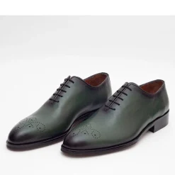Ariston Mens Solid Green Whole Cut Oxford Leather Dress Shoes