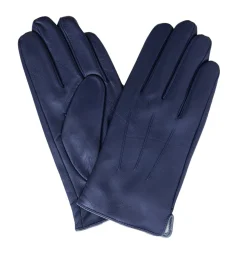 Ariston Mens Solid Navy Blue Touch Screen Genuine Leather Gloves