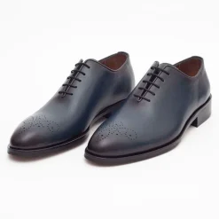Ariston Mens Solid Navy Whole Cut Oxford Leather Dress Shoes