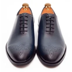Ariston Mens Solid Navy Whole Cut Oxford Leather Dress Shoes
