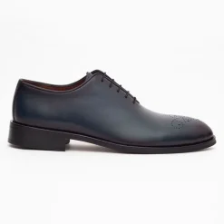 Ariston Mens Solid Navy Whole Cut Oxford Leather Dress Shoes