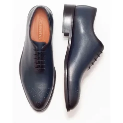 Ariston Mens Solid Navy Whole Cut Oxford Leather Dress Shoes