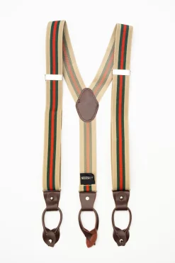 Ariston Suspenders Beige with Green and Red Stripes (Braces)