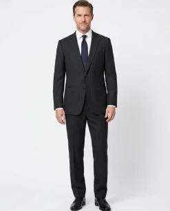 Armani Collezioni Black Pinstriped Notch Lapel Wool 2-Button Suit - 46R