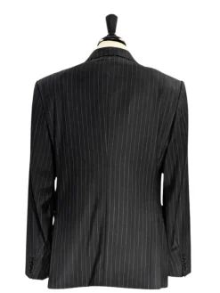 Armani Collezioni Black Pinstriped Notch Lapel Wool 2-Button Suit - 46R
