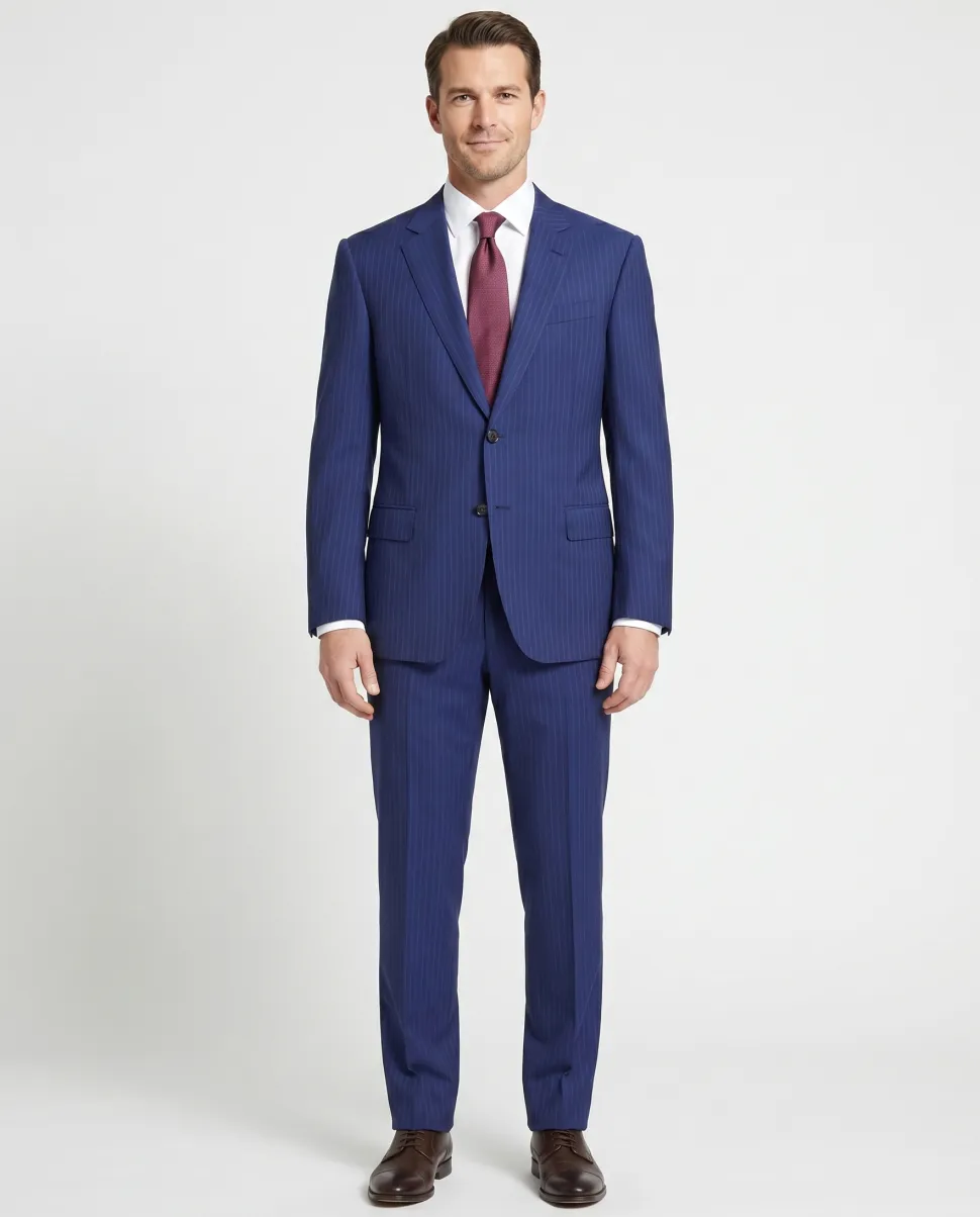 Armani Collezioni G-Line 42L Blue Pinstripe 100% Wool Slim Fit 2 Piece Suit