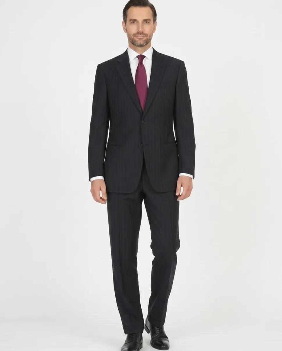 Armani Collezioni Men's 42L Black Pinstripe 100% Wool Slim Fit 2 Piece Suit