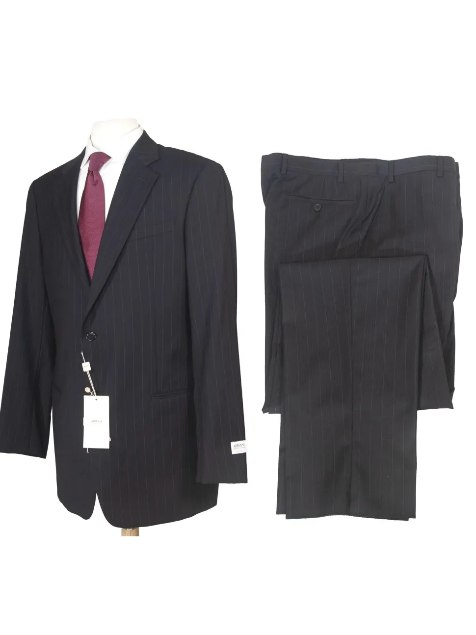 Armani Collezioni Men's 42L Black Pinstripe 100% Wool Slim Fit 2 Piece Suit