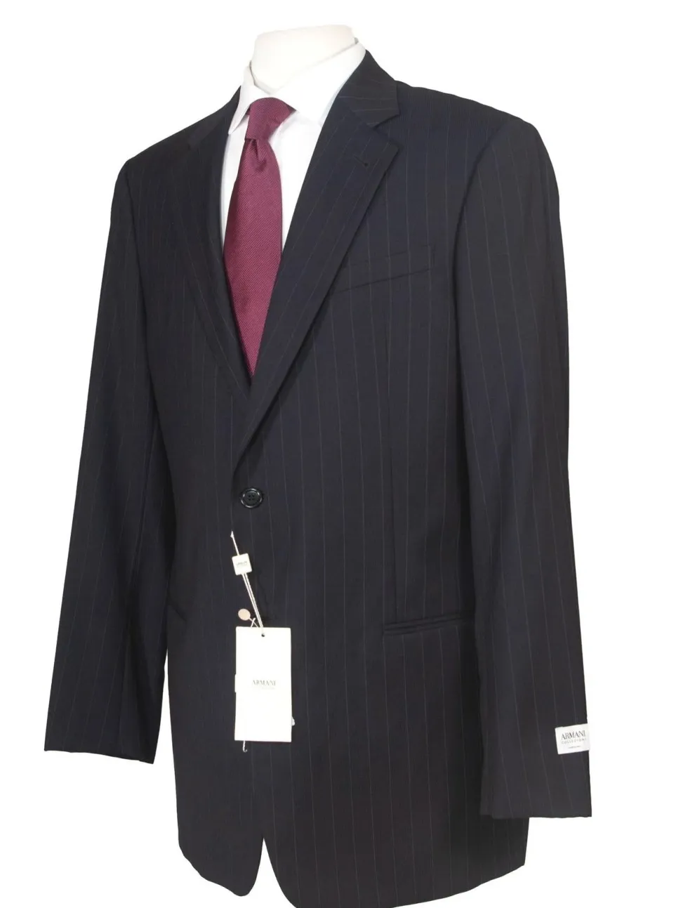 Armani Collezioni Men's 42L Black Pinstripe 100% Wool Slim Fit 2 Piece Suit