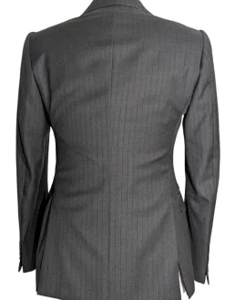 Armani Collezioni M-Line Charcoal Grey Pinstriped Notch Lapel Modern Fit 2 Button Wool Suit - 38R