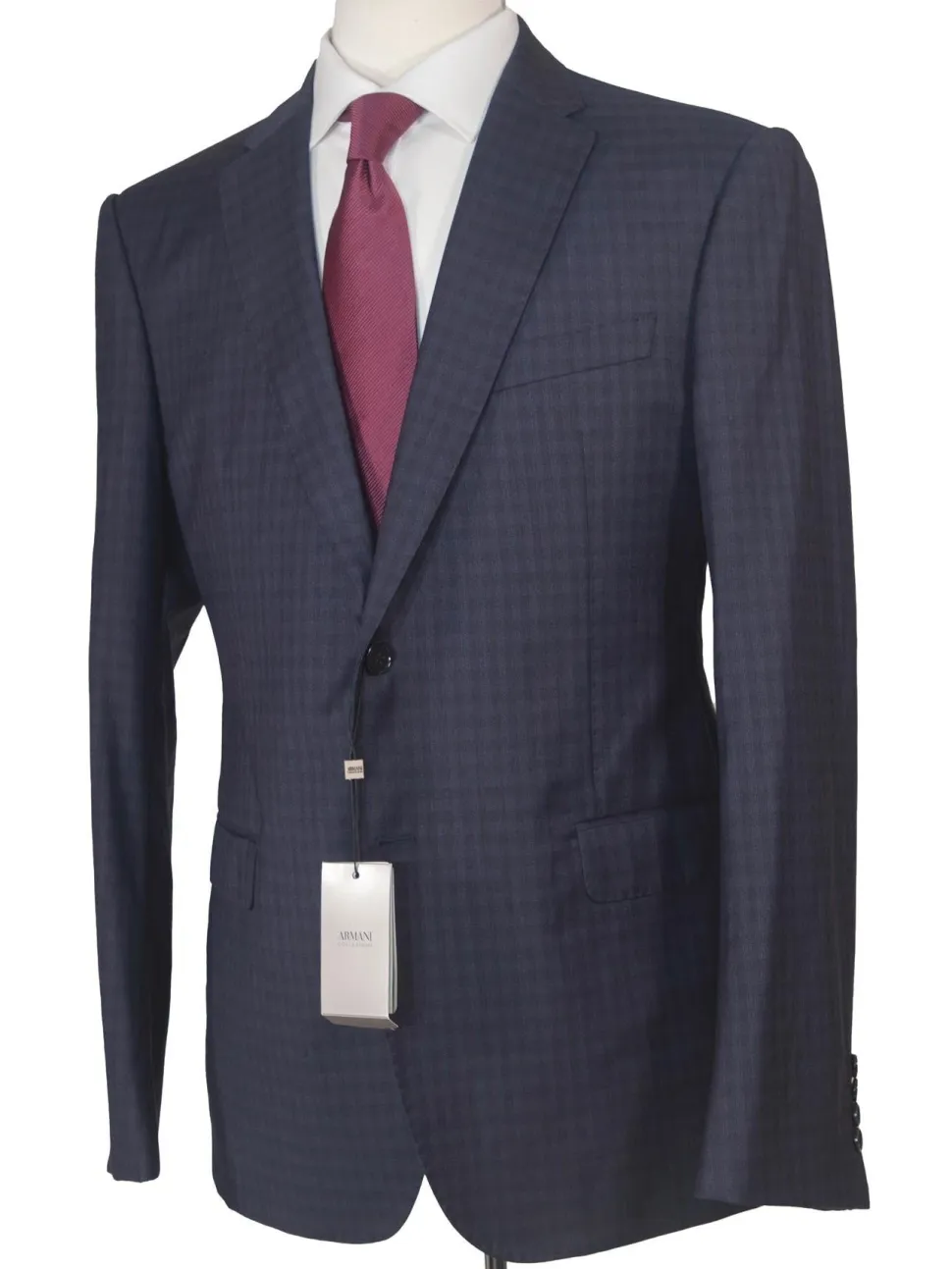 Armani Collezioni M-Line Mens 42R Navy Blue Check 2 Piece Suit
