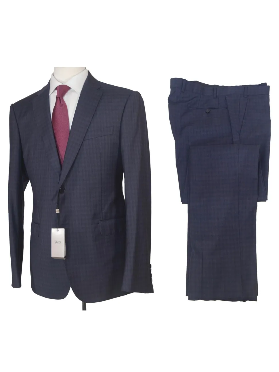 Armani Collezioni M-Line Mens 42R Navy Blue Check 2 Piece Suit