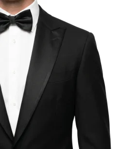 Armani Collezioni M Line Solid Black Slim Fit Peak Lapel Stretch 2-Button Wool Tuxedo - 44R