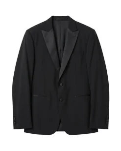 Armani Collezioni M Line Solid Black Slim Fit Peak Lapel Stretch 2-Button Wool Tuxedo - 44R