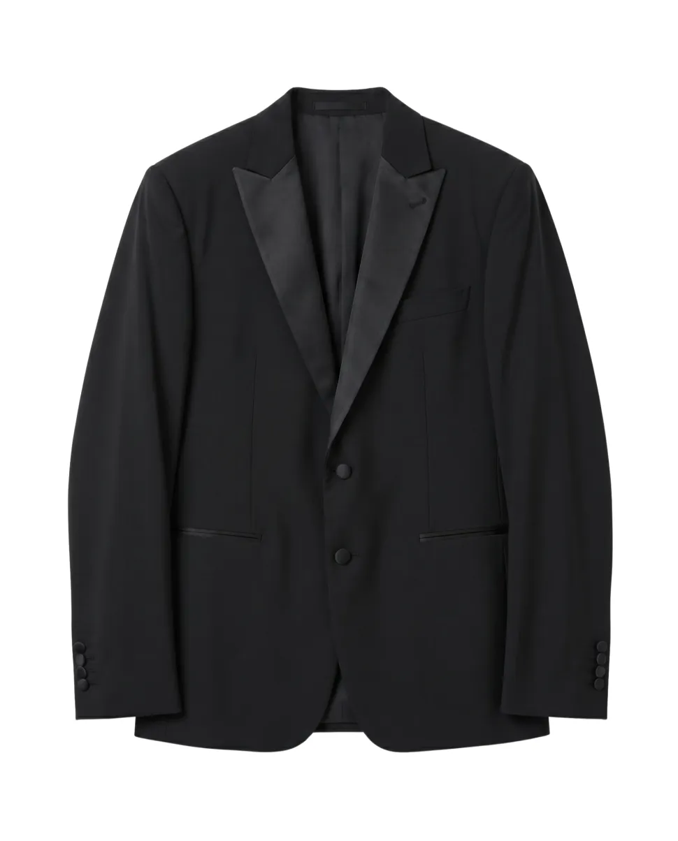 Armani Collezioni M Line Solid Black Slim Fit Peak Lapel Stretch 2-Button Wool Tuxedo - 44R