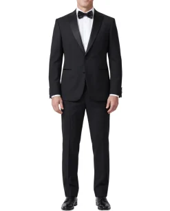 Armani Collezioni M Line Solid Black Slim Fit Peak Lapel Stretch 2-Button Wool Tuxedo - 44R
