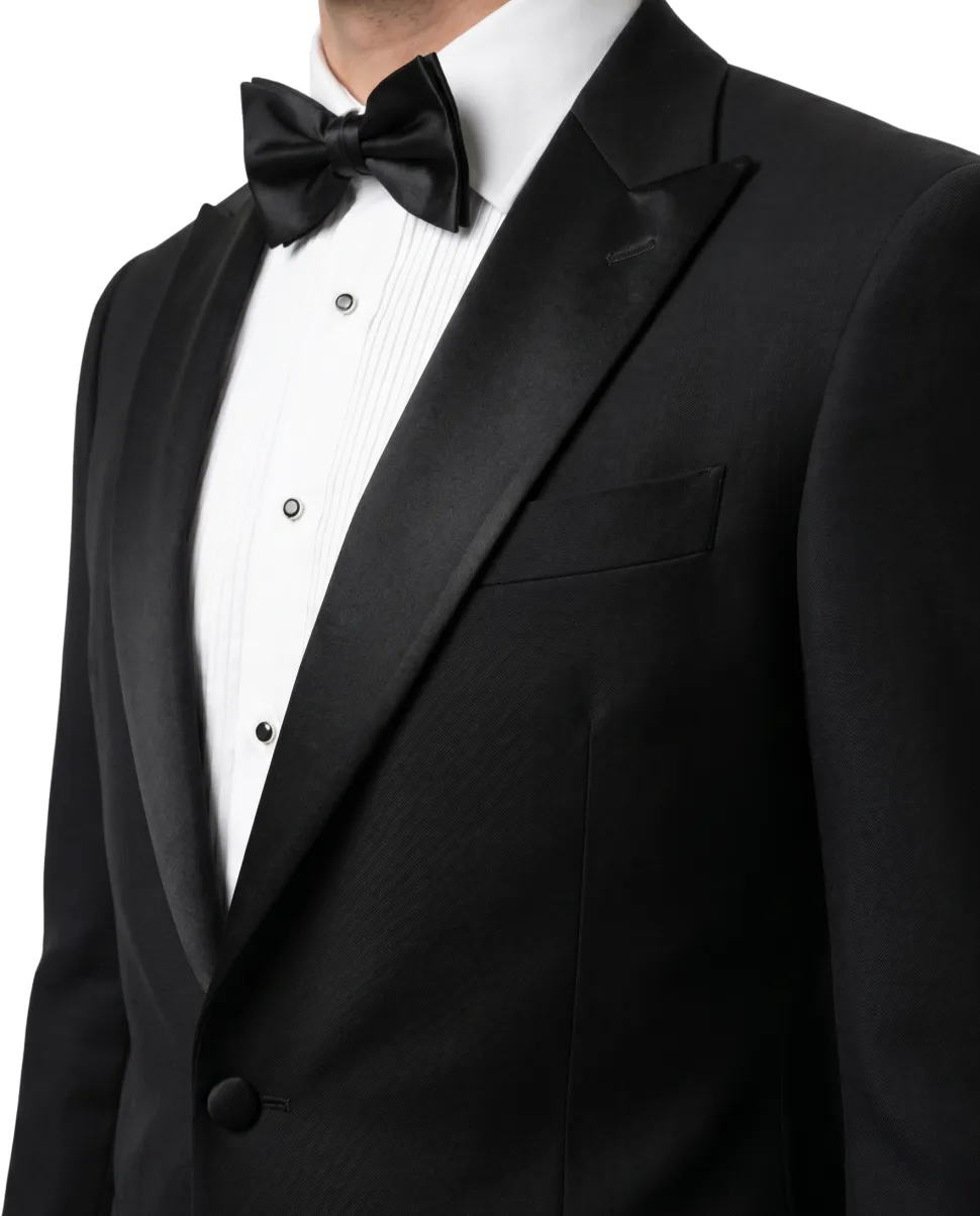 Armani Collezioni M Line Solid Black Classic Fit Peak Lapel 1-Button Wool Tuxedo 36R
