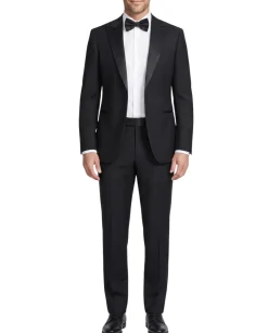 Armani Collezioni M Line Solid Black Classic Fit Peak Lapel 1-Button Wool Tuxedo 36R