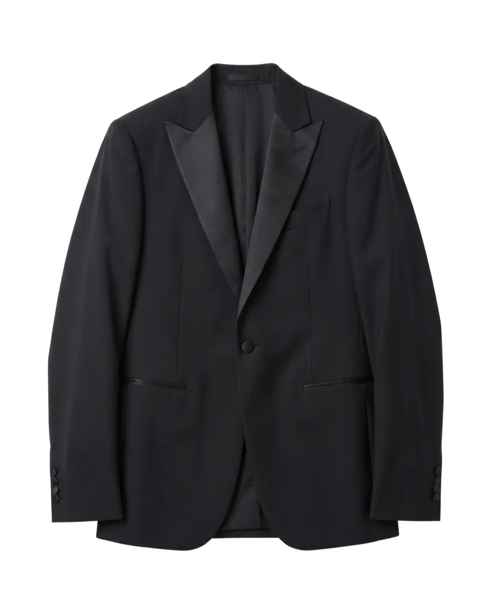 Armani Collezioni M Line Solid Black Classic Fit Peak Lapel 1-Button Wool Tuxedo 36R