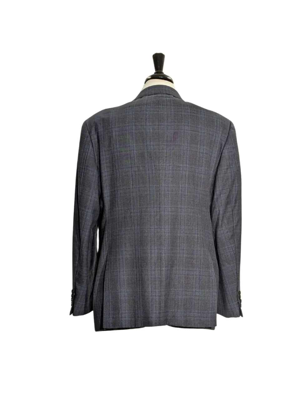Armani Collezioni Navy Blue and Gray Check 100% Wool Notch Lapel 2 Button Suit 46R