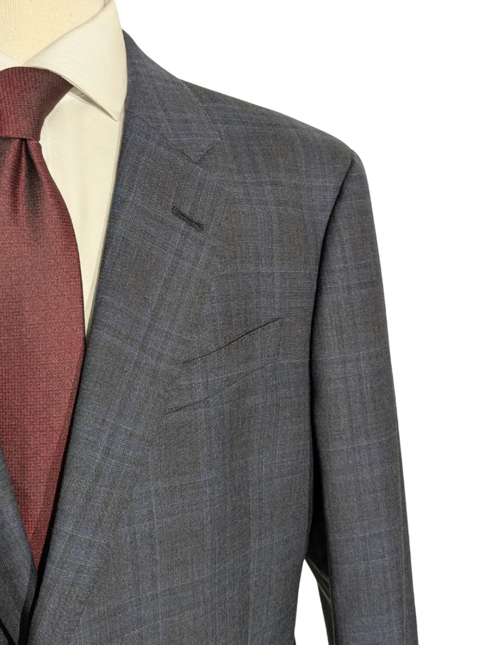 Armani Collezioni Navy Blue and Gray Check 100% Wool Notch Lapel 2 Button Suit 46R