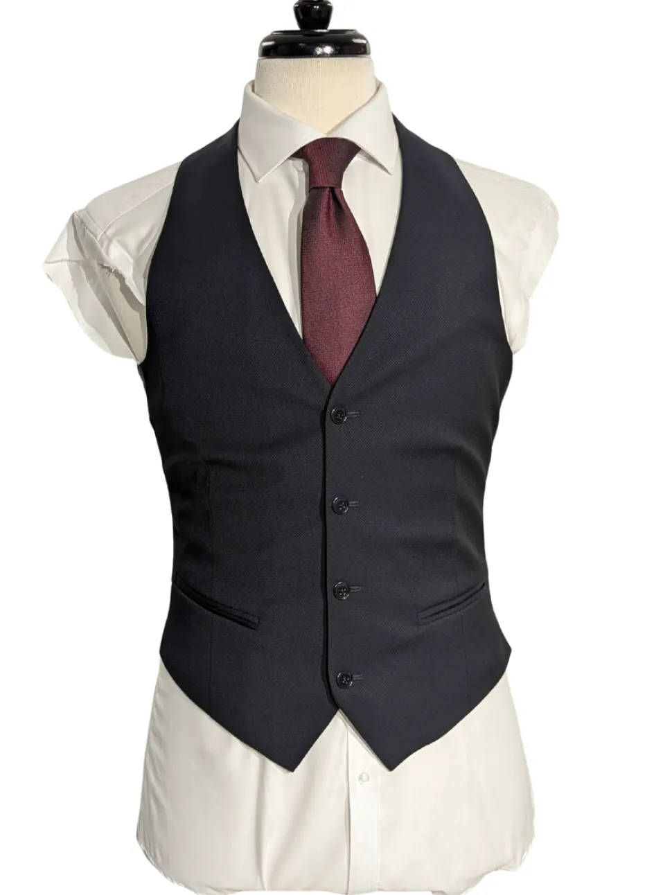 Armani Collezioni Navy Textured Slim Fit Notch Lapel 3 Piece Wool Suit 36R