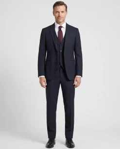 Armani Collezioni Navy Textured Slim Fit Notch Lapel 3 Piece Wool Suit 36R