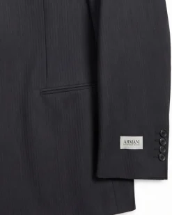 Armani Collezioni Navy Tonal Pinstriped Notch Lapel 2-Button Wool Stretch Suit - 48R