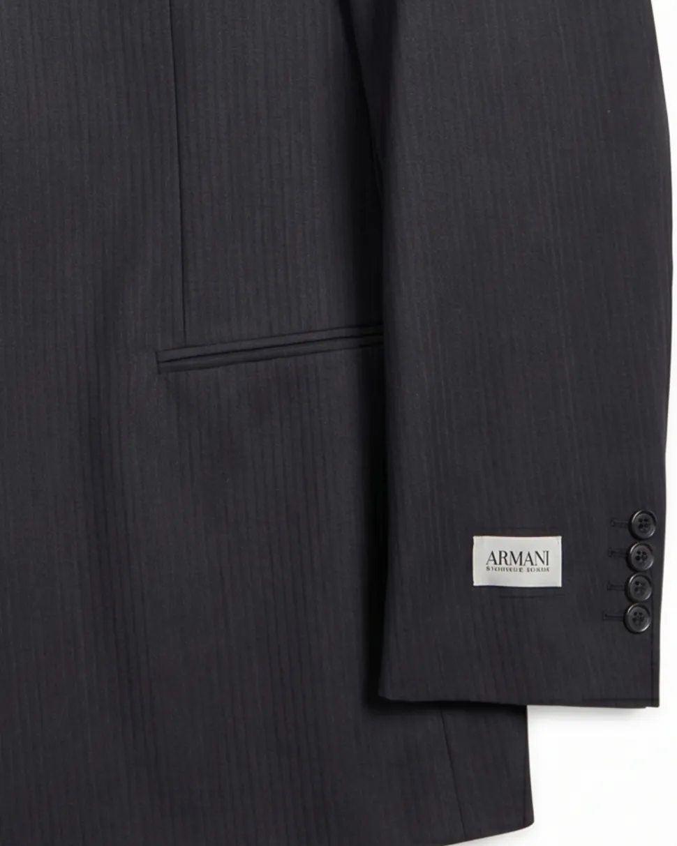 Armani Collezioni Navy Tonal Pinstriped Notch Lapel 2-Button Wool Stretch Suit - 48R