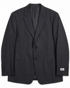 Armani Collezioni Navy Tonal Pinstriped Notch Lapel 2-Button Wool Stretch Suit - 48R