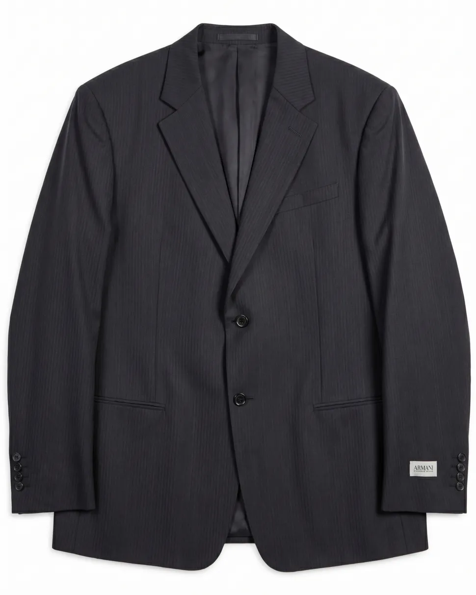 Armani Collezioni Navy Tonal Pinstriped Notch Lapel 2-Button Wool Stretch Suit - 48R