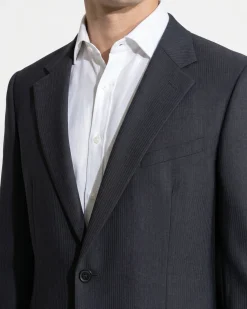 Armani Collezioni Navy Tonal Pinstriped Notch Lapel 2-Button Wool Stretch Suit - 48R