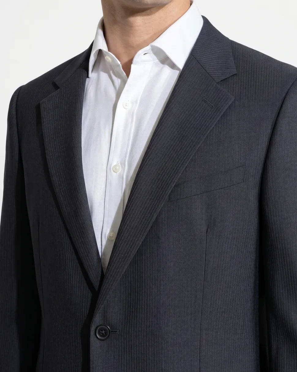 Armani Collezioni Navy Tonal Pinstriped Notch Lapel 2-Button Wool Stretch Suit - 48R