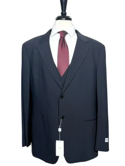 Armani Collezioni Navy Tonal Pinstriped Notch Lapel 3-Piece wool Stretch Suit - 48R