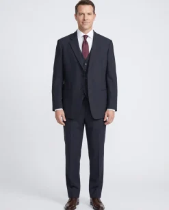 Armani Collezioni Navy Tonal Pinstriped Notch Lapel 3-Piece wool Stretch Suit - 48R