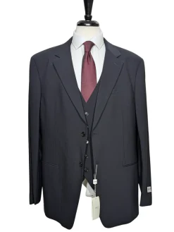 Armani Collezioni Navy Tonal Pinstriped Notch Lapel 3-Piece wool Stretch Suit - 48R