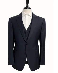 Armani Collezioni Pinstripe Black Classic Fit Wool 3-Piece Suit 46R