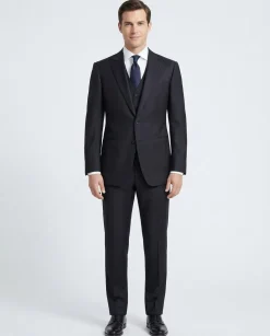 Armani Collezioni Pinstripe Black Classic Fit Wool 3-Piece Suit 46R