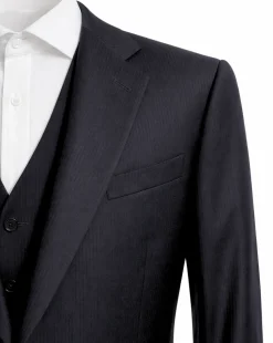 Armani Collezioni Pinstripe Black Classic Fit Wool 3-Piece Suit 46R