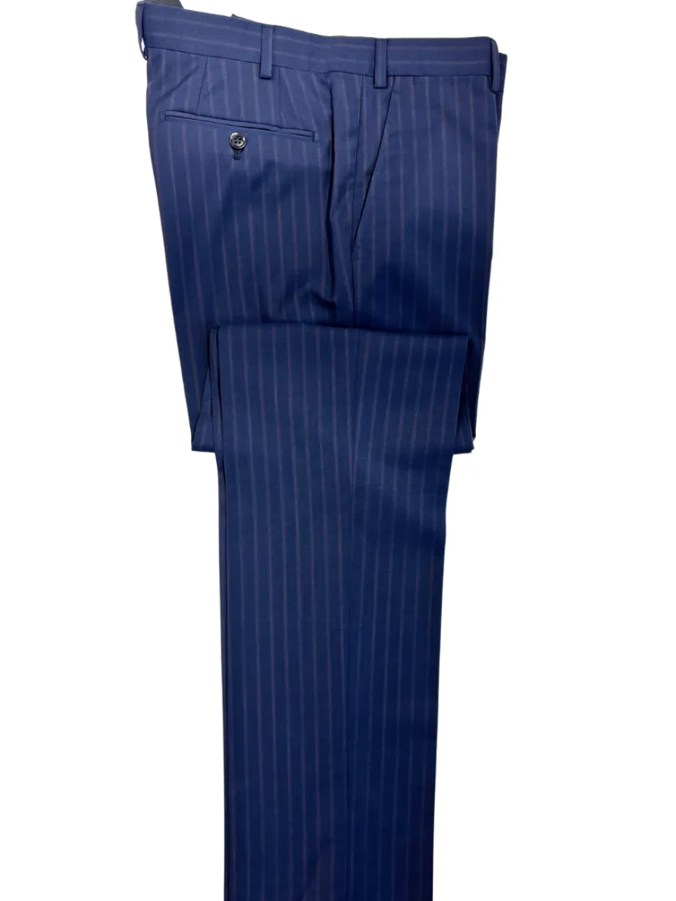 Armani Collezioni S-Line Blue With Burgundy Pinstriped Notch Lapel Wool 2-Button Suit - 36R