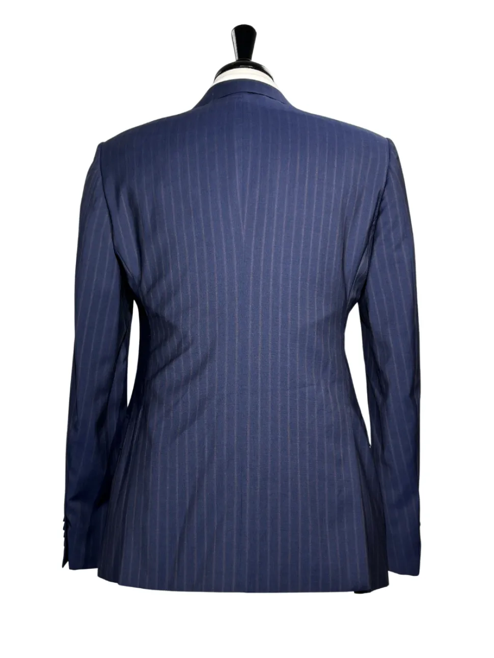 Armani Collezioni S-Line Blue With Burgundy Pinstriped Notch Lapel Wool 2-Button Suit - 36R