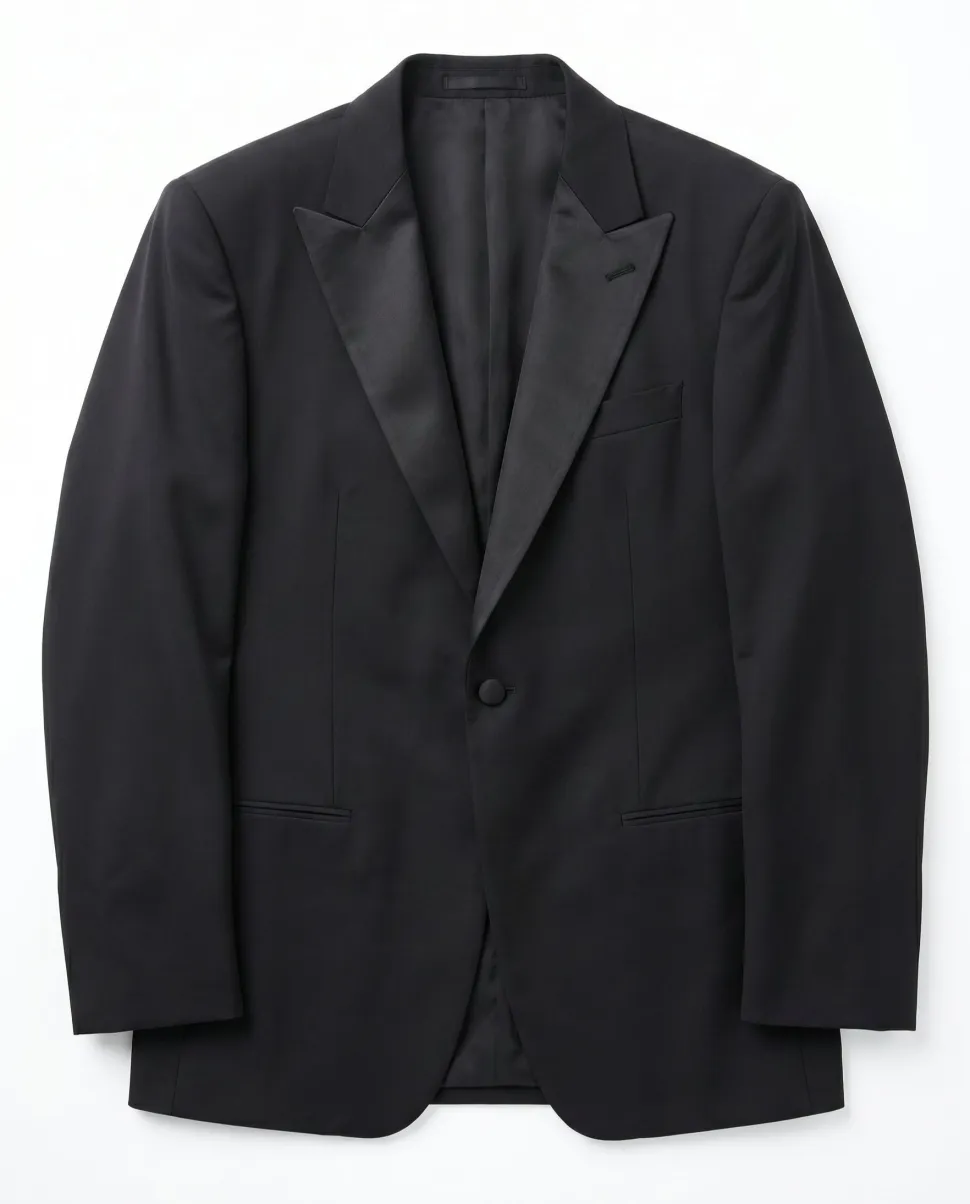 Armani Collezioni Solid Black Peak Lapel Slim Fit 1-Button Wool Mohair Tuxedo - 36R