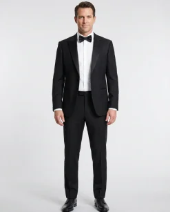 Armani Collezioni Solid Black Peak Lapel Slim Fit 1-Button Wool Mohair Tuxedo - 36R