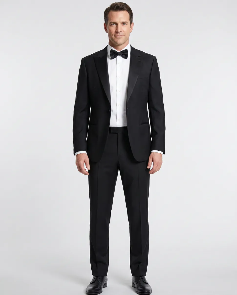 Armani Collezioni Solid Black Peak Lapel Slim Fit 1-Button Wool Mohair Tuxedo - 36R