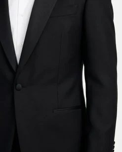Armani Collezioni Solid Black Peak Lapel Slim Fit 1-Button Wool Mohair Tuxedo - 36R