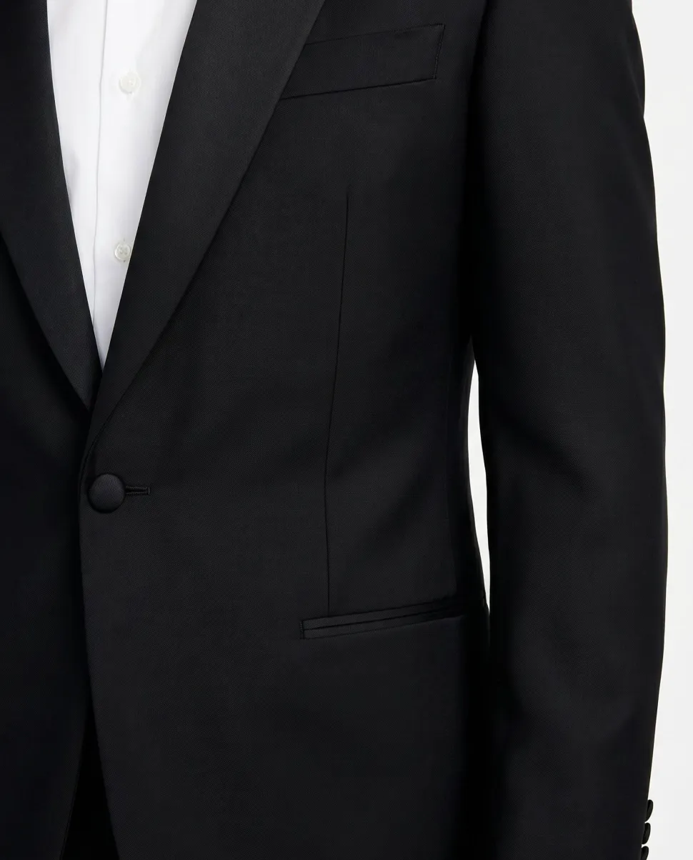 Armani Collezioni Solid Black Peak Lapel Slim Fit 1-Button Wool Mohair Tuxedo - 36R